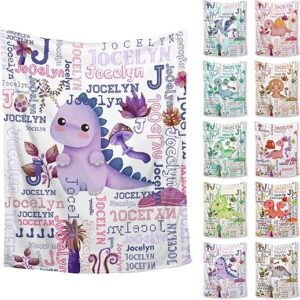 Personalized Baby Name Blanket Dinosaurs Gift for Baby Boys Girls Purple Flannel Throw Blankets- 30X40 Inch for Baby Custom Kids Blanket Gi…