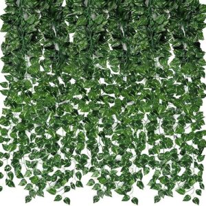CEWOR 24 Pack 173ft Artificial Ivy Greenery Garland, Fake Vines Hanging Plants Backdrop for Room Bedroom Wall Decor, Green Leaves for Jungl…