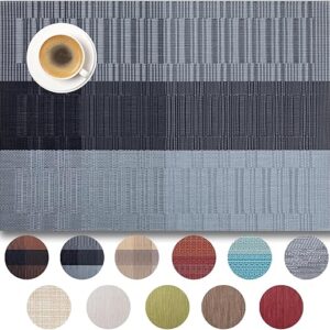 Placemats Set of 4 – Easy Clean Woven Vinyl Placemats for Dining Table, Indoor/Outdoor Place Mats, Washable PVC Table Mats (Silver Gray Bla…