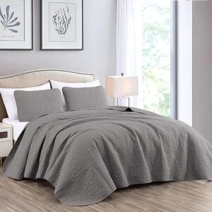 Chezmoi Collection Austin 3-Piece Oversized Bedspread Coverlet Set (Queen, Gray)