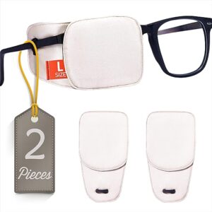 2Pcs Large Silk Eye Patches for Adults Kids Big Glasses to Cover Either Eye (Large, Creamy Beige)