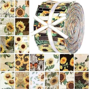 Hosuly 40 Pcs Sunflower Fabric Summer Jelly Fabric for Quilting Patchwork Roll Sunflower Quilting Strips 2.55 Inch Precut Patchwork Roll for DIY C…