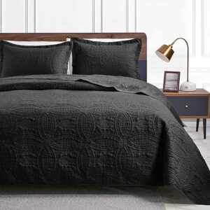 Love’s cabin Twin Quilt Set Black Bedspreads – Soft Bed Fall Quilt Lightweight Microfiber Bedspread- Modern Style Coin Pattern Coverlet for…