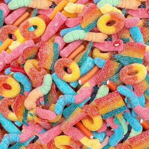 Gummy Candy Mix 2-Pound Bag | Peach Rings, Pencil Bites, Worms, Bottles, Belts | Sour and Sweet Treats