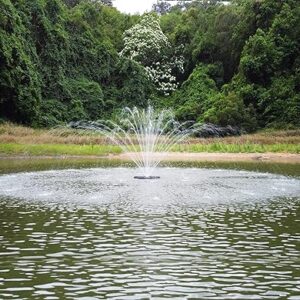 HQUA FS02 120V, 1/4HP, Large Pond Floating Fountain with FSL01 LED RGB Color-Changing Light Sets, 100’ Cord, 9000 GPH, Two Spray Patterns 2…