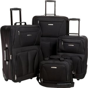 Rockland Journey Softside Upright Luggage Set,Expandable, Lightweight, Black, 4-Piece (14/19/24/28)