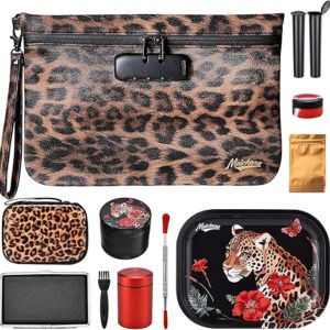 Storage Bag with Combination Lock and Accessories Travel Medicine Bag Container Money Cosmetic Organizer Great Christmas Gifts for Women Leopard