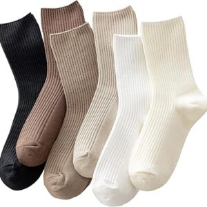 ACCFOD Womens Cute Crew Socks Casual Athletic Aesthetic Socks Neutral Cotton Socks for Women Granola Girls Clothes