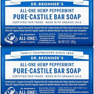 Dr. Bronner’s – Pure-Castile Bar Soap (Peppermint, 5 ounce, 2-Pack) – Made with Organic Oils, For Face, Body and Hair, Gentle and Moisturiz…
