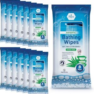 MED PRIDE Hospital Adult No Rinse Bath Wipes for Women, Thick Microwavable Disposable Wipes with Aloe Vera, 96 Count (12 Packs)