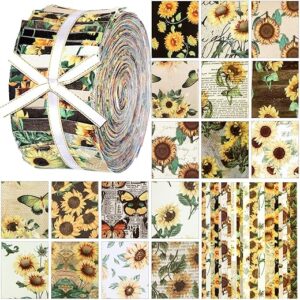Ganeen 200 Pcs Floral Jelly Fabric for Quilting 2.56 Inch Quilting Strips Patchwork Roll Precut Patchwork for Craft Sewing DIY Crafts(Sunflower Pa…