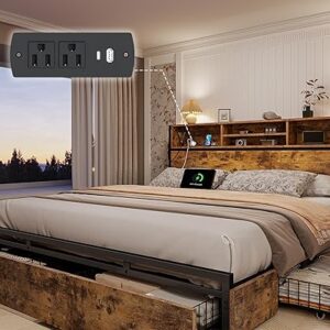 EnHomee King Size Bed Frame with 6 Storage Drawers King Bed Frame and Headboard, Storage Bed with Charging Station, No Noise,No Box Springs …