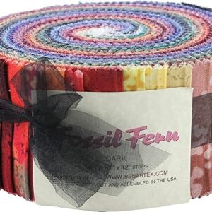 Fossil Fern DARKS Pinwheel 40 2.5-inch Strips Jelly Roll by Benartex