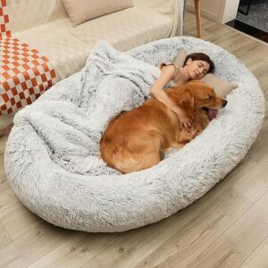 Large Dog Bed 75″ L * 50″ W * 14″ Th Dog Beds for Large Dogs Giant Dog Bed Human Size Dog Bed for People 30D Sponge Bean Bag Bed Detachable Grey