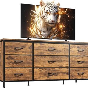 EnHomee Dresser TV Stand with 9 Drawers for 60” TV Stand for Bedroom Long Dresser for Bedroom Wide Dressers & Chests of Drawers, Sturdy Met…