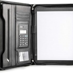 Cossini Black Superior Vegan Leather Business Portfolio with Zipper – Padfolio All-in-One. Smartest Protective 10.1 Inch Tablet Sleeve, Pre…