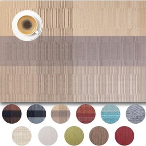 Placemats Set of 4 – Easy Clean Woven Vinyl Placemats for Dining Table, Indoor/Outdoor Place Mats, Washable PVC Table Mats (Gold Dune)