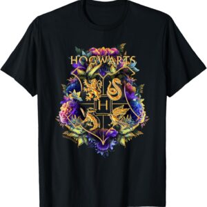 Harry Potter Hogwarts Multi-Colored Floral Crest Long Sleeve T-Shirt
