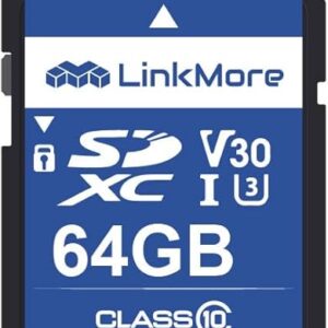 LinkMore SD Card 64GB Compatible with Camera, PC, UHS-I, U3, V30, Class 10, Read Speed Up to 90MB/s, Write Speed Up to 50MB/s