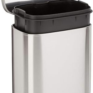 Amazon Basics Smudge Resistant Mini Rectangular Trash Can with Soft-Close Foot Pedal, Brushed Stainless Steel, for Bathroom & Small Space, …