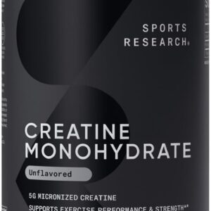 Sports Research Creatine Monohydrate – Gain Lean Muscle, Improve Performance and Strength and Support Workout Recovery – 5 g Micronized Cre…