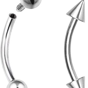 16G G23 Implant Grade Titanium Prong Set CZ/Ball/White Synthetic Opal/Conical Ends Curved Eyebrow Barbell Internally Threaded 3mm Tragus He…