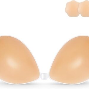 Niidor Adhesive Bra Strapless Sticky Invisible Push up Silicone Bra for Backless Dress with Nipple Covers