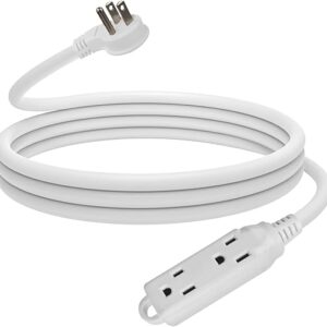 EP Low Profile 10 Ft Flat Plug Extension Cord – 16 AWG 3 Prong Grounded Cable with 3 Outlets, Perfect for Indoor Use, White, UL Listed