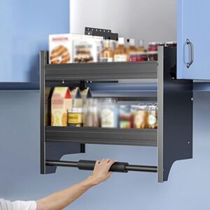 28 Inch Pull Down Cabinet Organizer, Pull Down Kitchen Shelf Lifting Basket, Upper Kitchen Wall Cabinet Storage Organizer for Kitchen Appli…