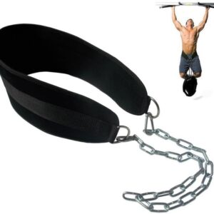 HemeraPhit Pull-up Belt Weighted Dip Belt with Chain Double D-ring Weightlifting Back Support Strap Home Gym Equipment Waist Belt