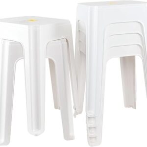 18.5 Inch Stackable Stools with Square Seat, Set of 6 Plastic Portable Nesting Stack Stools for Classroom Home Office, White