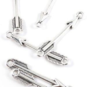 40 Pieces Antique Silver Tone Jewelry Making Charms Y3TM8 Bent Arrow Connector Pendant Ancient Findings Craft Supplies Bulk Lots
