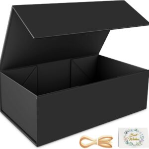 Black Gift Box, 9.5x6x3” Gift boxes for Presents with Lids Magnetic Closure Rectangle Collapsible for Groomsman Proposal Box, Wedding, Chr…
