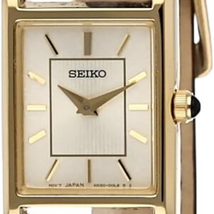 SEIKO Essentials Watch for Women – Essentials – Water Resistant with Stainless Steel Rectangular Case and Leather Strap