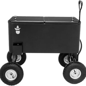 VINGLI 80 Quart Wagon Rolling Cooler Ice Chest, w/Long Handle and 10″ Wheels, Portable Beach Patio Party Bar Cold Drink Beverage, Outdoor P…