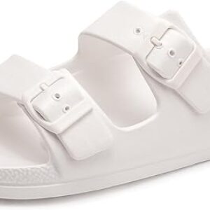 FUNKYMONKEY Women’s Comfort Slides Double Buckle Adjustable EVA Flat Sandals