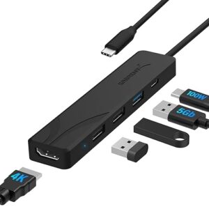 SABRENT USB-C Hub 5-in-1 Docking Station, 4K@60Hz HDMI (Requires DP Alt Mode), 100W PD Pass-Through, 3-Port USB 5Gbps Adapter for Laptops, …