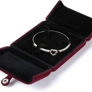 MDLUU Velvet Bracelet Box, Double Open Jewelry Gift Box, Bangle Holder Case for Birthday, Wedding, Valentine’s Day, Anniversary (Dark Red)