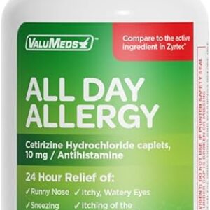 ValuMeds 24-Hour Allergy Medicine (300-Count) Antihistamine for Pollen, Hay Fever, Dry, Itchy Eyes, Allergies | Cetirizine HCl 10mg Caplets…