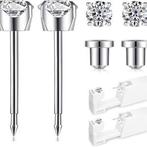 Ear Piercing Kit | Disposable Ear Piercing Gun Kit Made in 316L Surgical Stainless Steel 4mm – 4prong Cubic Zirconia | At Home Self Piercin…