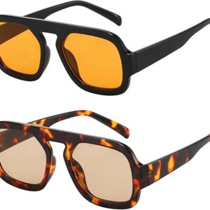 Trendy Square Aviator Sunglasses for Women Flat Top Designer Stylish Frame Sun Glasses Vintage Shades