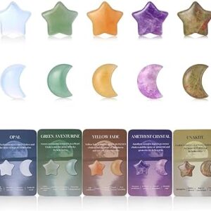 14 pcs Moon Star Crystal Natural Healing 7 Chakra Balancing Mini Stones Sculpture Hand Carved Agate Gemstones Star Moon Shape for Home Decor