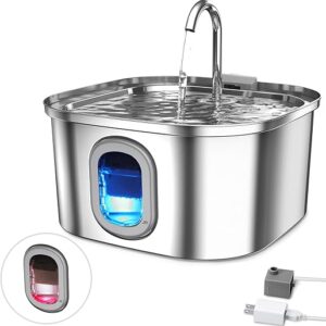 Cat Water Fountain, 108oz/3.2L Quiet Pet Water Fountain Indoor, Cat Water Fountain Stainless Steel, Water Level Window & Low Water Mark, Ca…