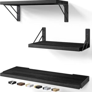 BAYKA Wall Shelves for Bedroom Decor, Floating Wall Shelves for Living Room Kitchen Storage, Wall Mounted Rustic Wood Floating Shelves for …