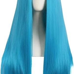 MapofBeauty 28 Inch/70cm Women Special Natural Long Straight Synthetic Wig (Cyan Blue)