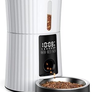 Petory Timed Automatic Cat Feeders – 4L Programable Dry Food Dispenser for Cats and Small Medium Dogs 6 Meals with Desiccant Bag Dual Power…