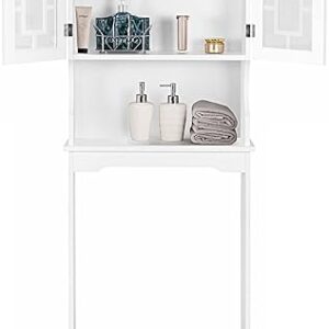 DORTALA Over The Toilet Space-Saver Storage Cabinet, Bathroom Organizer w/ 2 Glass Doors, Adjustable Inner Shelf, Free Standing Shelf Tower…