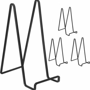 Decolore 4 Pack 8 Inch Black Picture Stands for Display Square Plate Holder Display Stand Frame Stand for Picture, Decorative Plate, Photo …