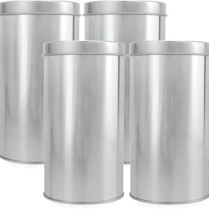 Solstice Double Seal Tea Canisters (4-Pack, Large); Round Metal Containers with Interior Seal Lid