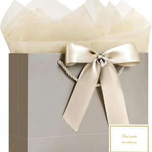 JMANNI Gift Bag, 1PCS Gift Bags Large with Ribbon and 1 Greeting Cards 2 Tissue Paper, Portable Paper Gift Bag with Handles, Birthday Gift …